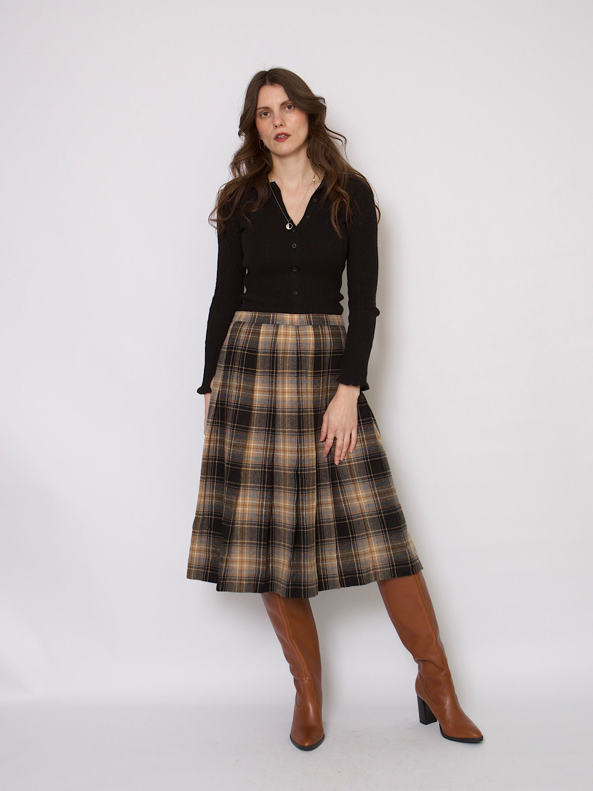 60s VINTAGE WOOL TARTAN PLEATED SKIRT