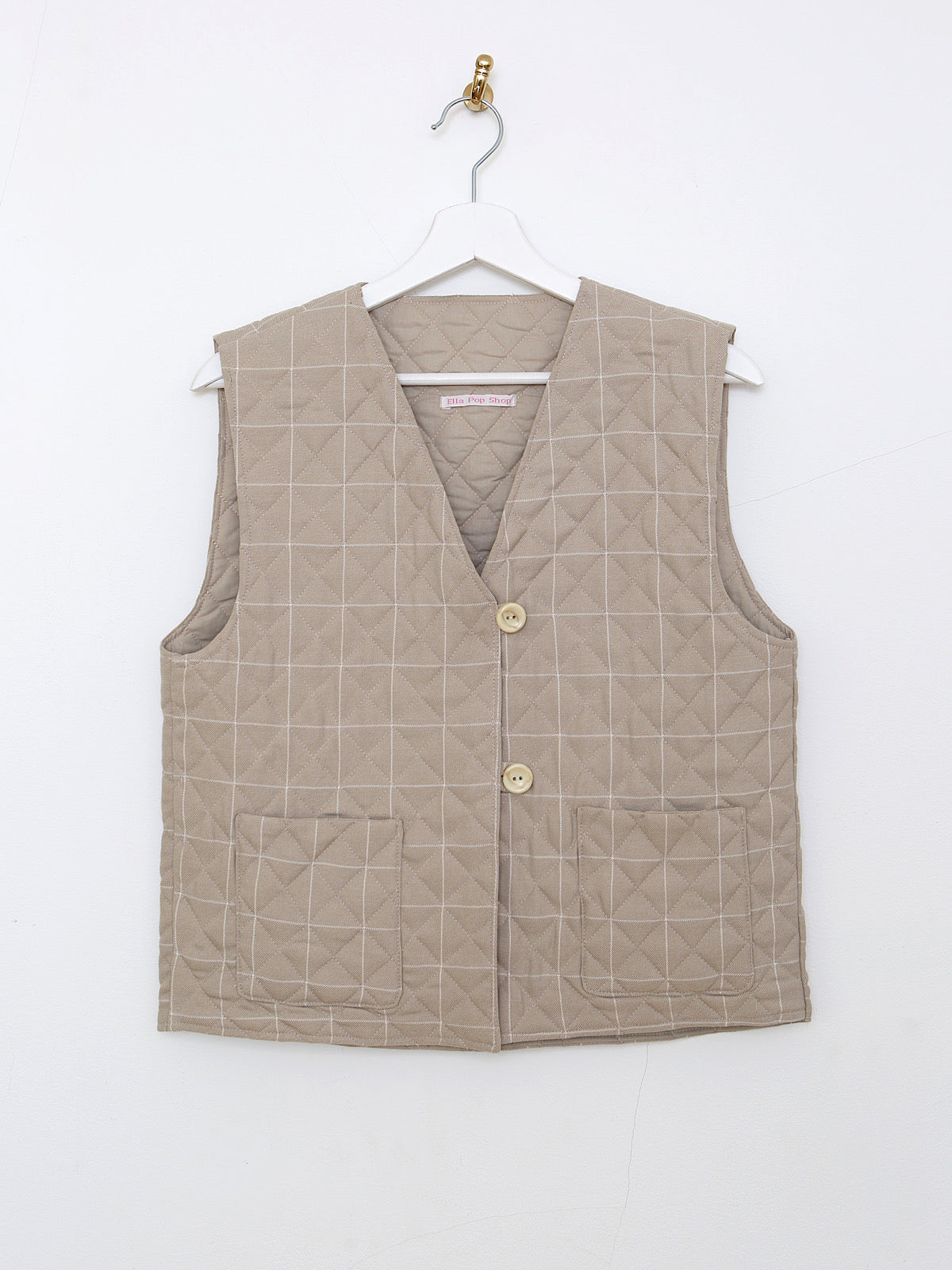 Handmade waistcoat beige checked fabric
