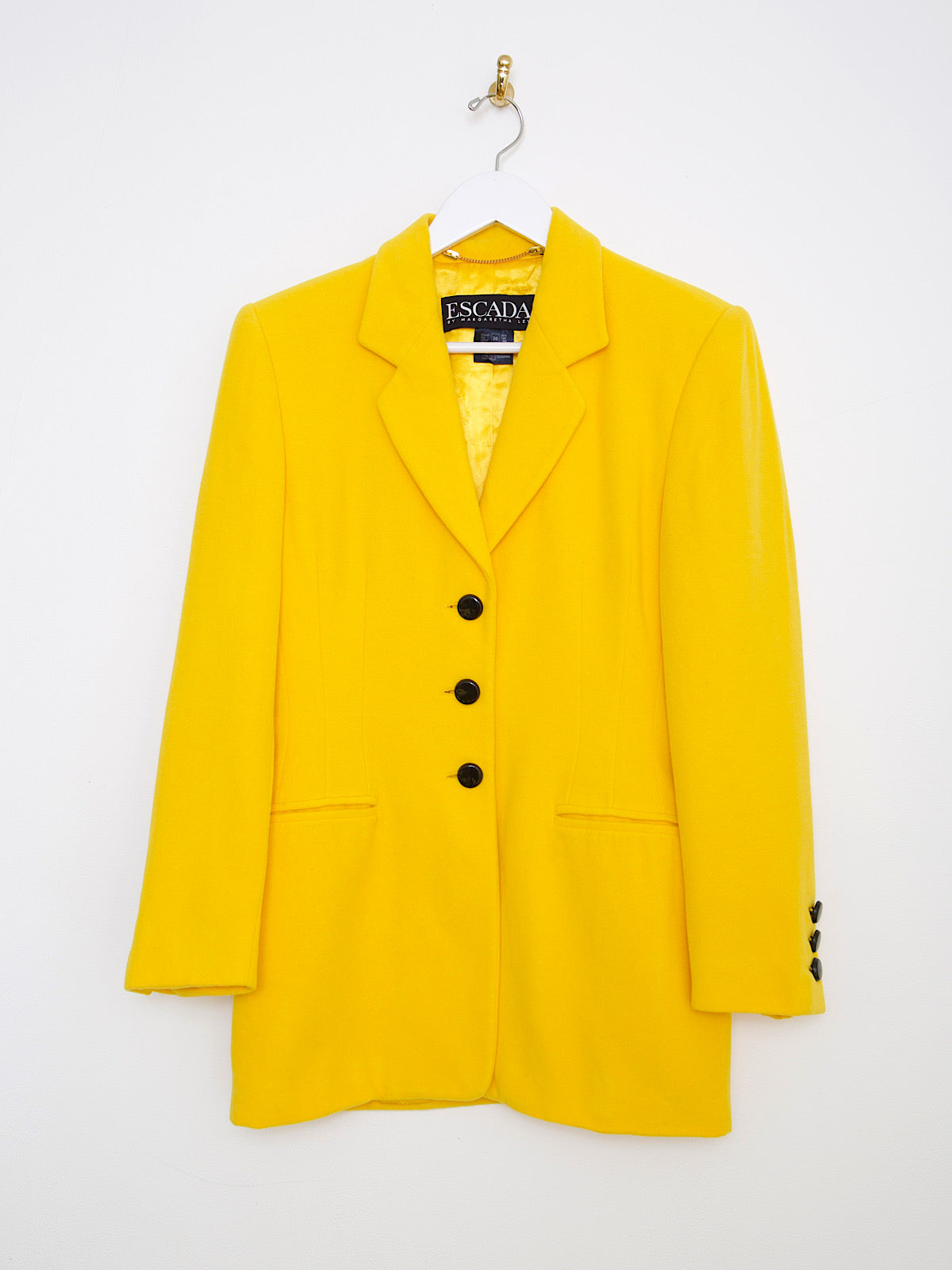 90s VINTAGE ESCADA WOOL YELLOW BLAZER SINGLE BREASTED