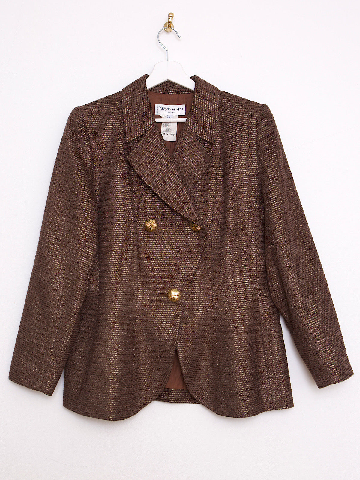 90S VINTAGE YVES SAINT LAURENT BROWN VELVET WITH GOLD BLAZER