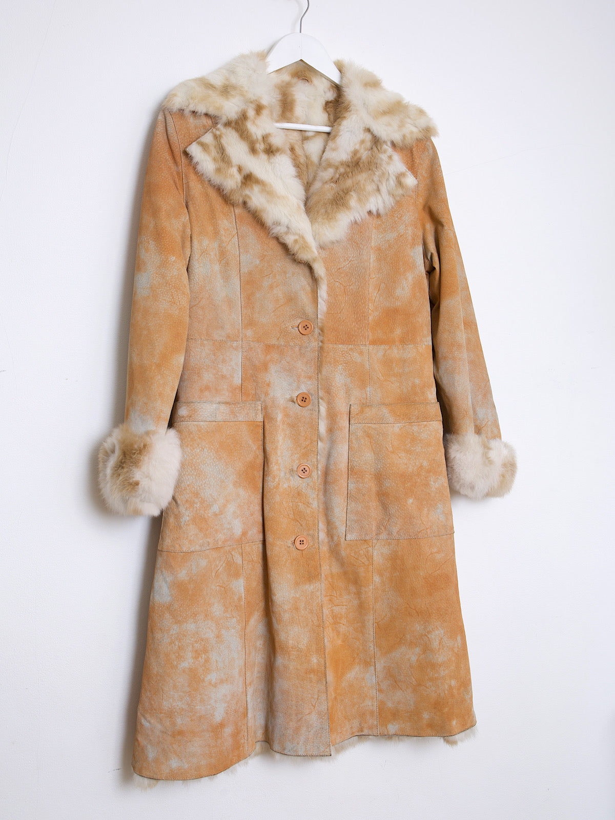 Y2K VINTAGE SUEDE & REAL FUR COAT TIE DYE EFFECT