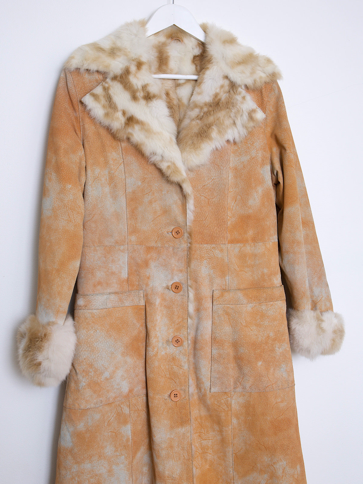 Y2K VINTAGE SUEDE & REAL FUR COAT TIE DYE EFFECT