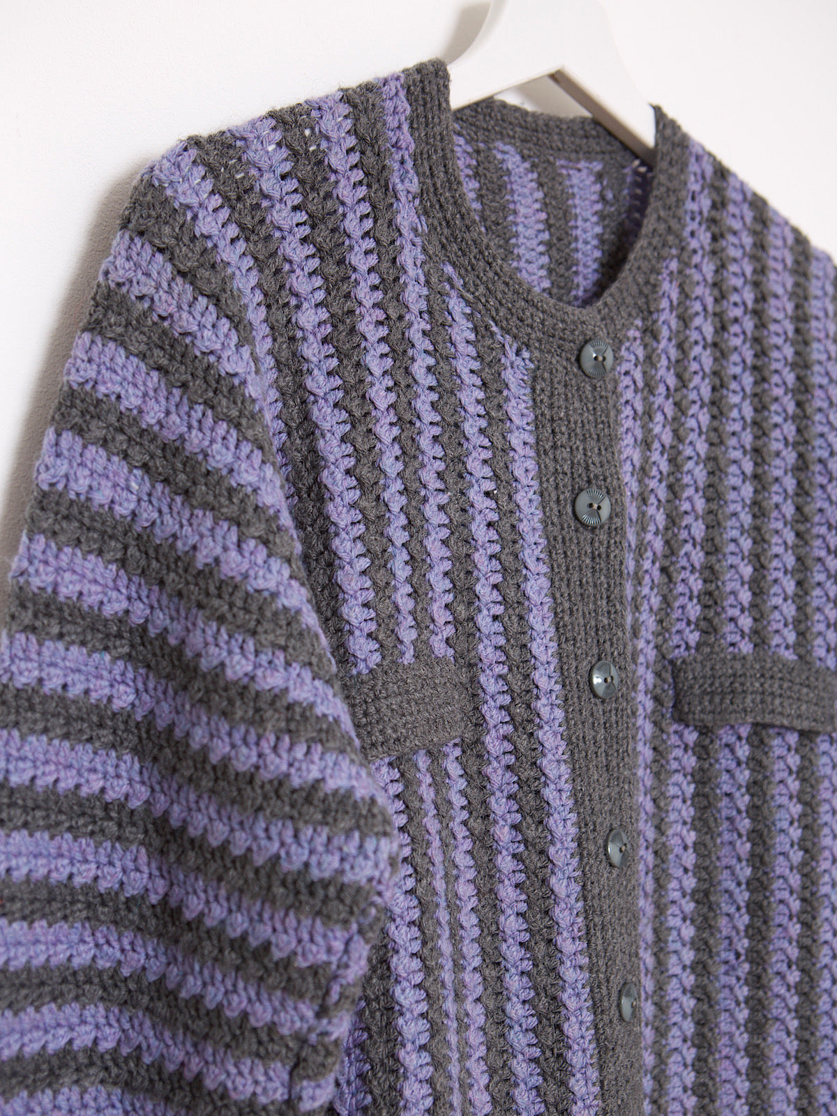 Vintage crochet cardigan lilac grey stripes