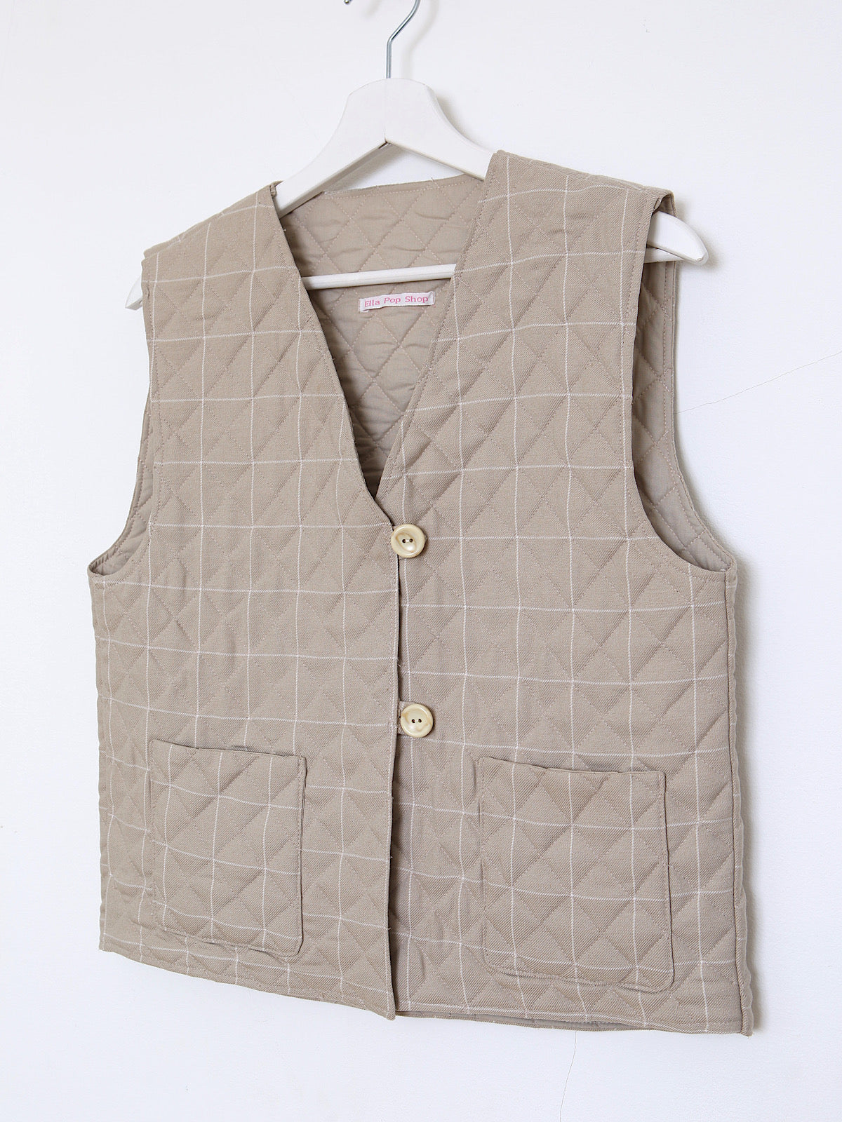Handmade waistcoat beige checked fabric