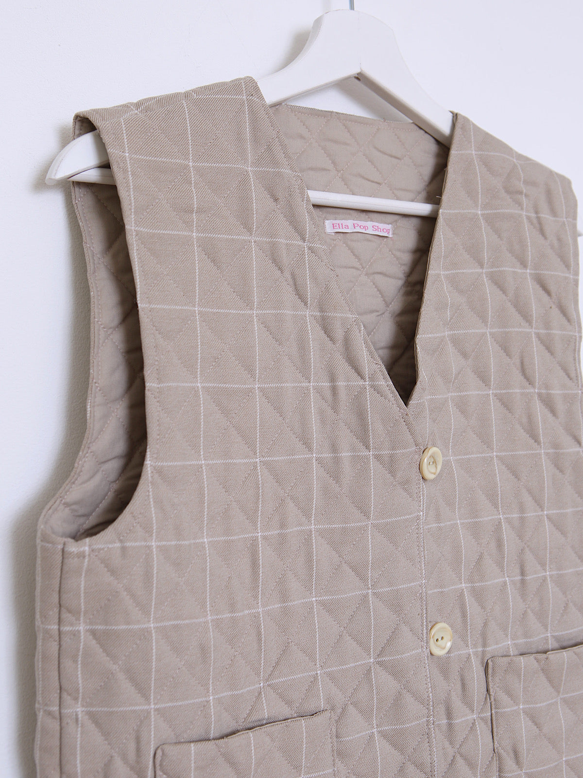 Handmade waistcoat beige checked fabric