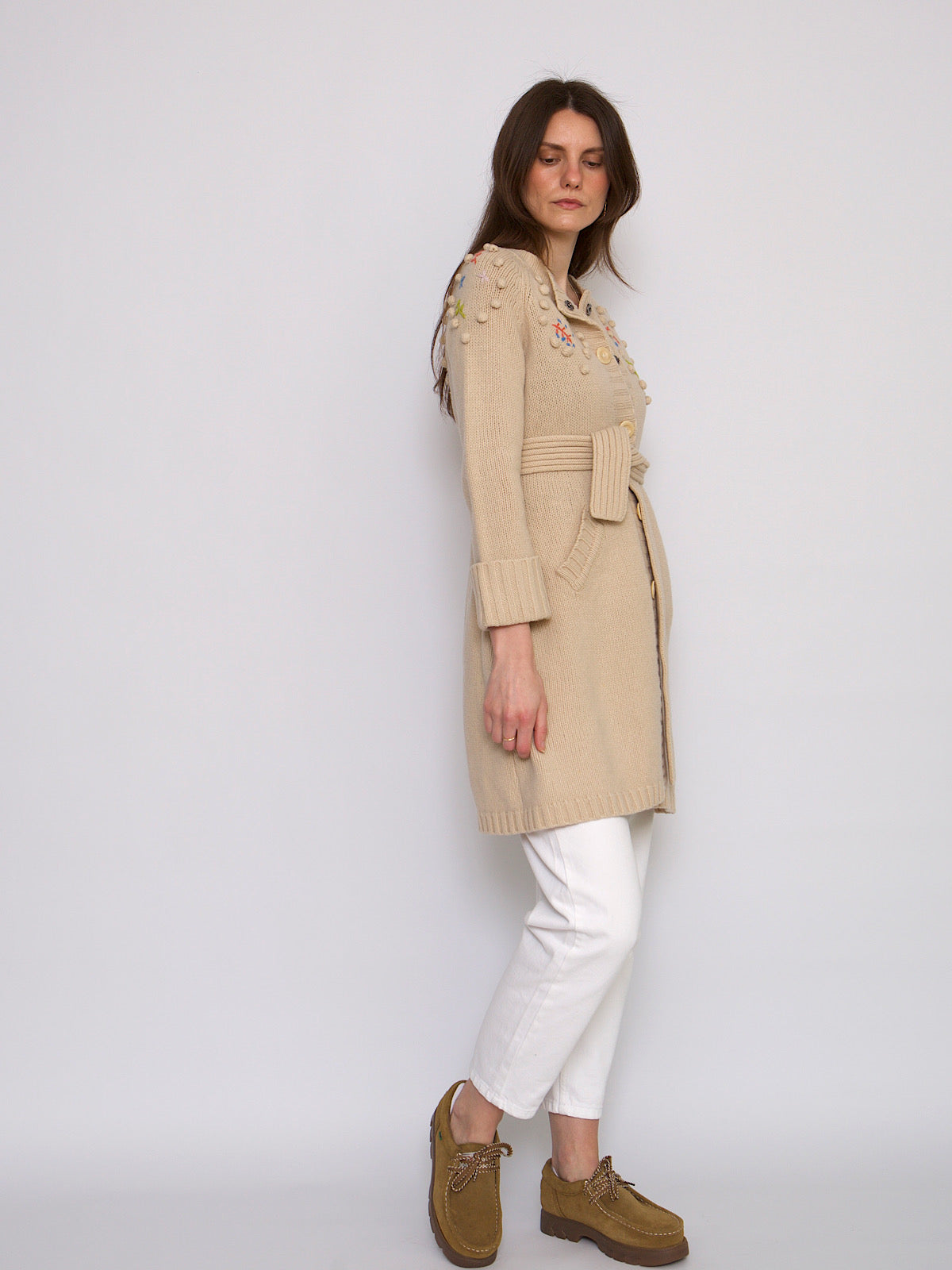 See by Chloe wool belted cardigan embroidered flowers