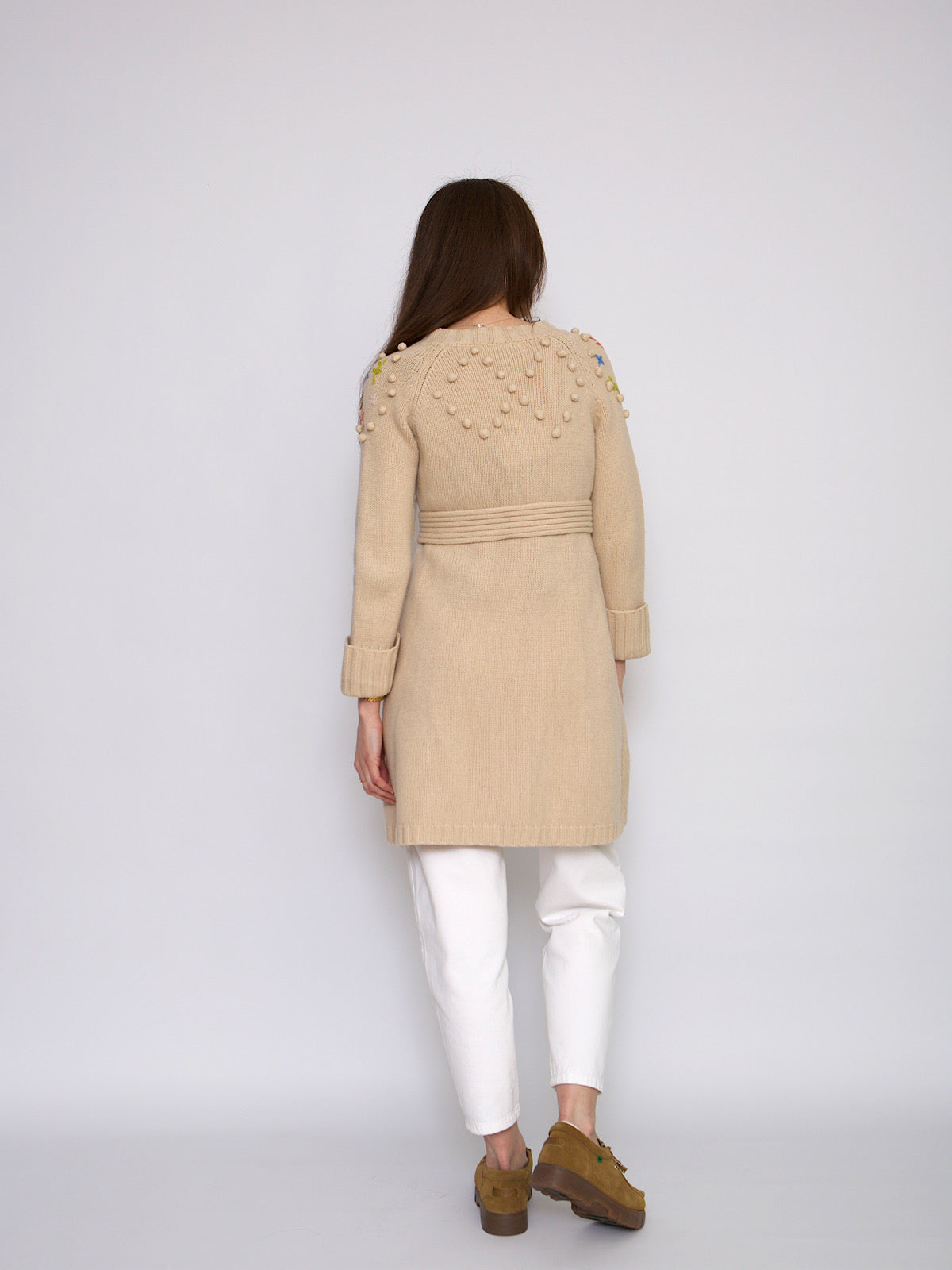 See by Chloe wool belted cardigan embroidered flowers