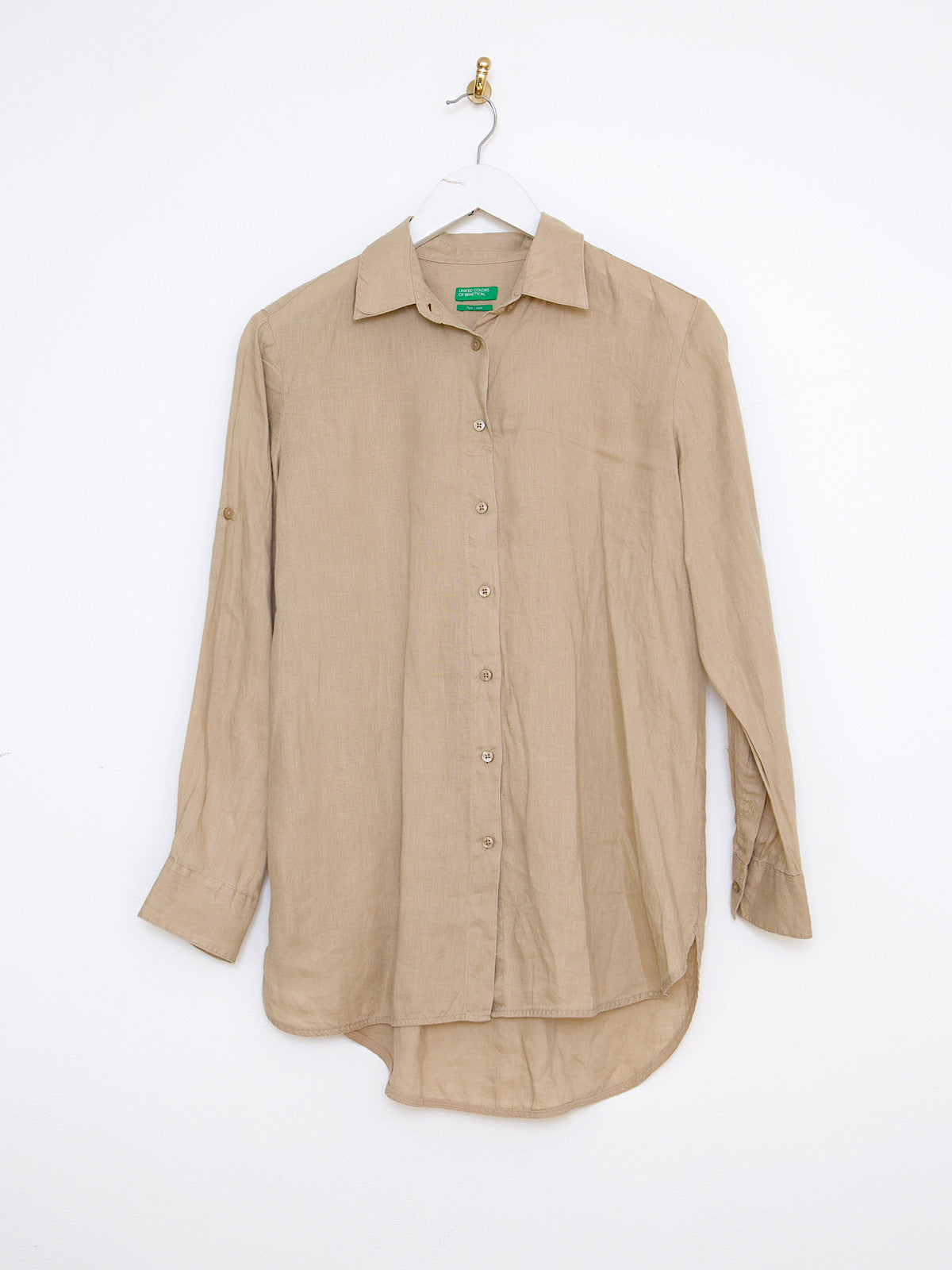 Pure linen long sleeves shirt in beige