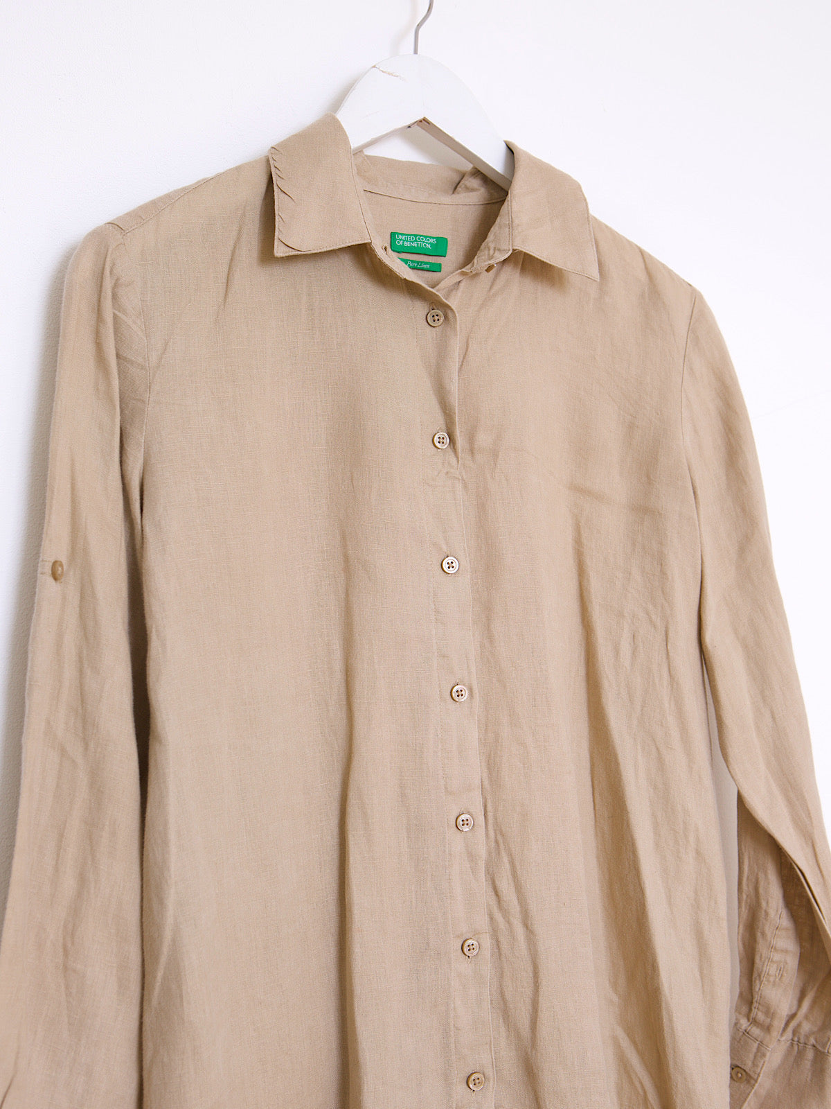 Pure linen long sleeves shirt in beige