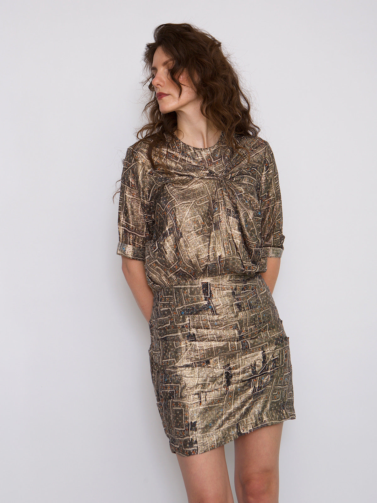 Metallic silk mini dress with a lower back opening by Isabel Marant