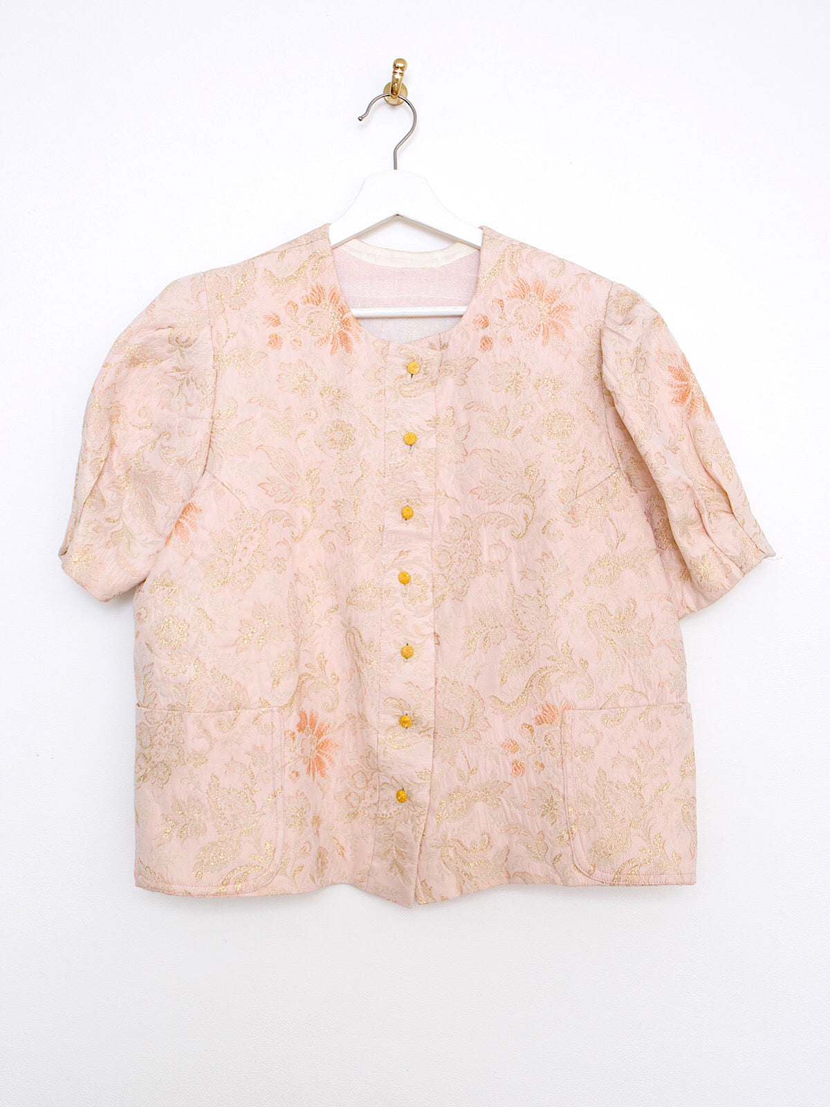 Vintage brocade blazer pastel colour and short sleeves