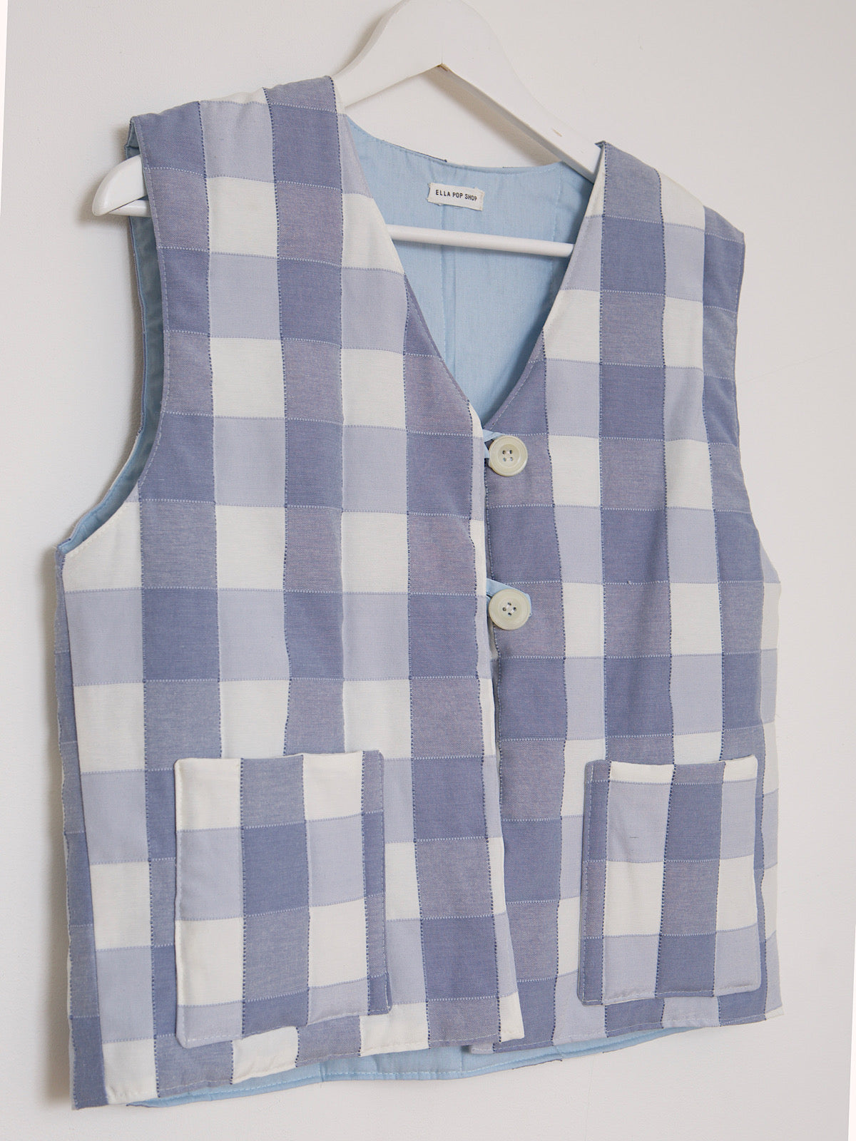 Handcrafted waistcoat checked blue cotton