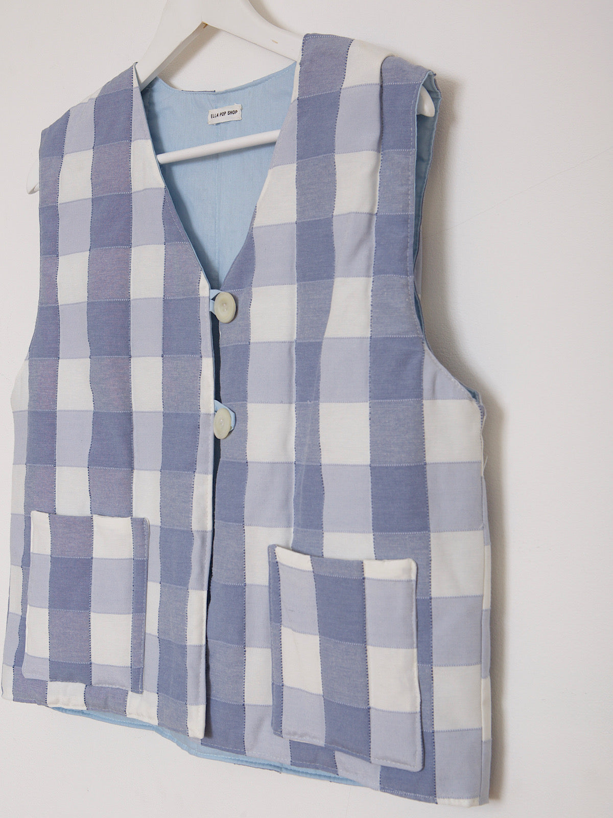 Handcrafted waistcoat checked blue cotton