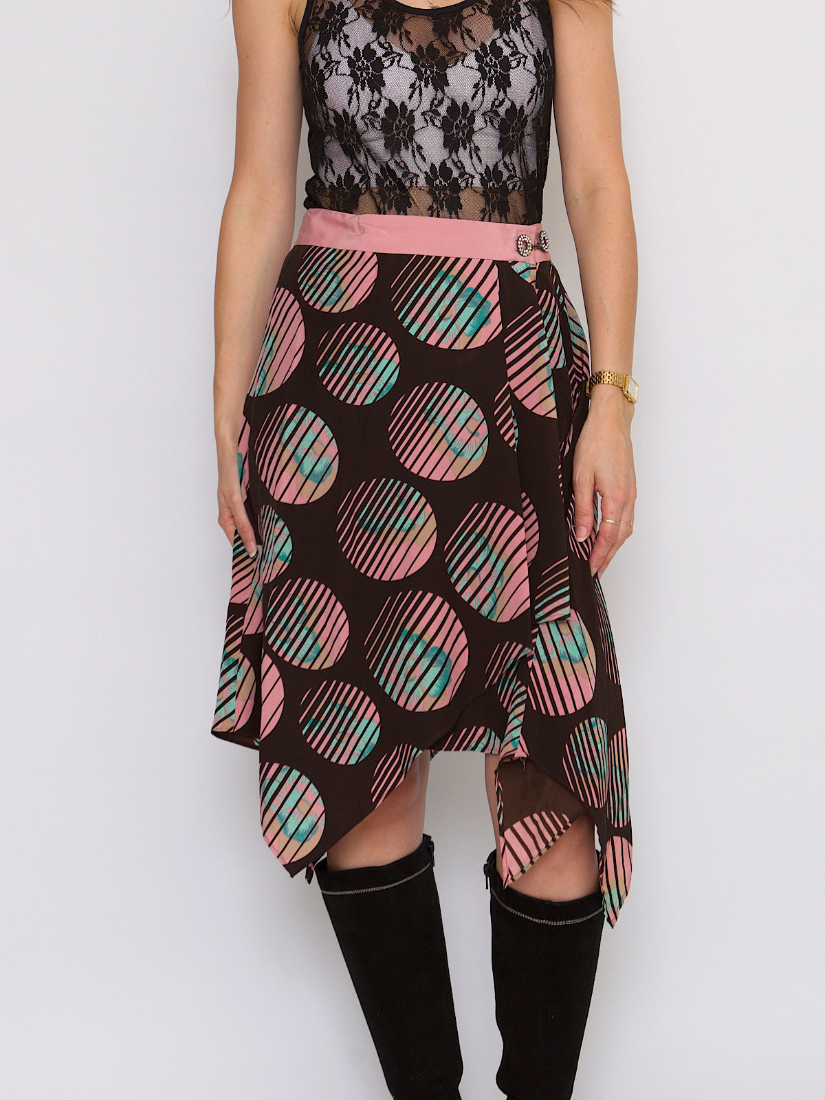 Vintage asymmetrical silk skirt by Ted Baker