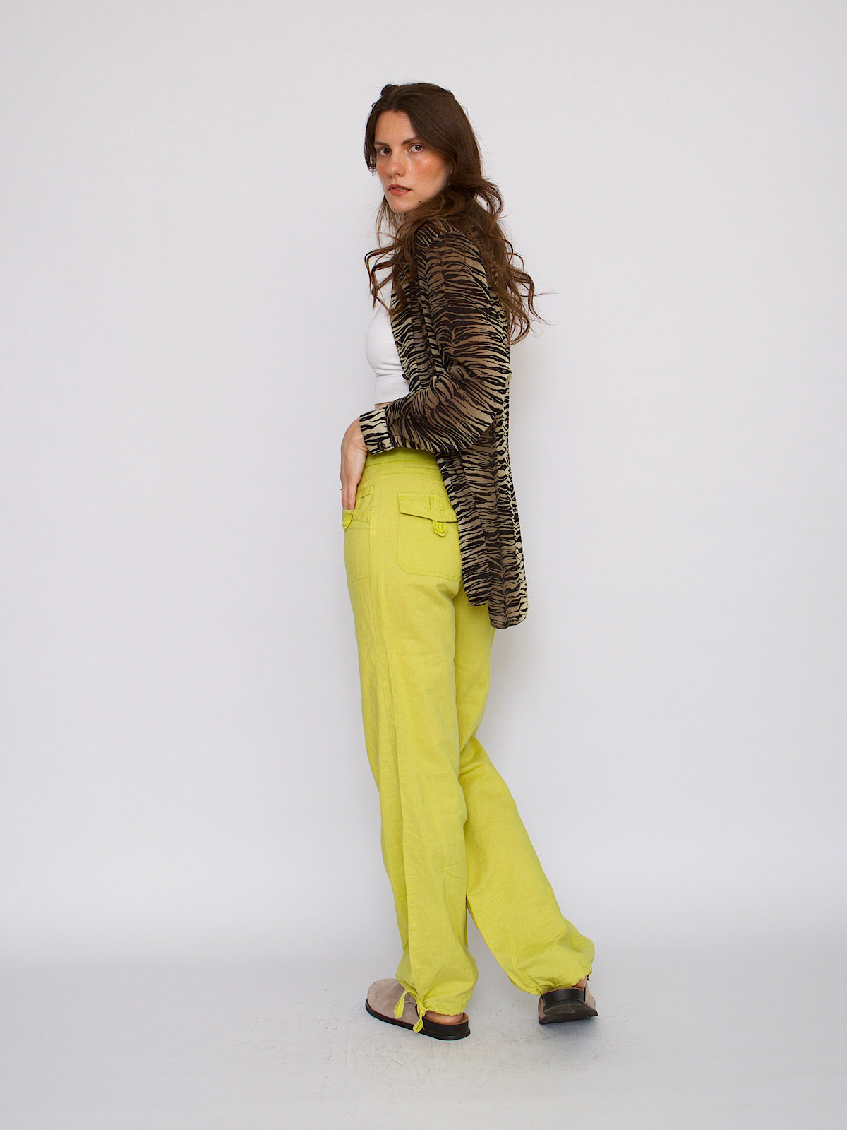 Vintage lime green cargo trousers linen blend