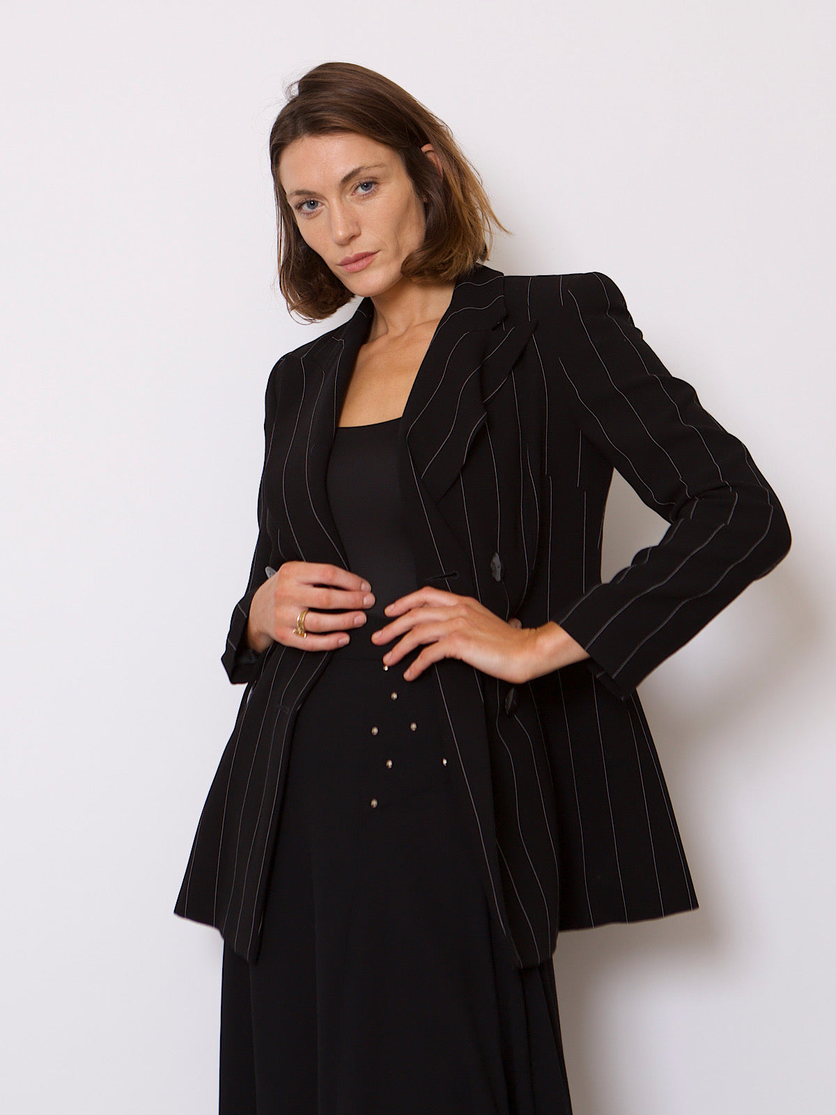 90s VINTAGE PINSTRIPE BLAZER BLACK & WHITE