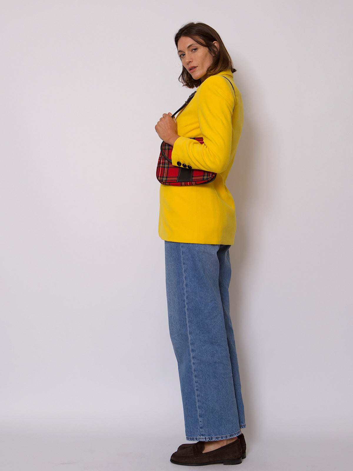 90s VINTAGE ESCADA WOOL YELLOW BLAZER SINGLE BREASTED