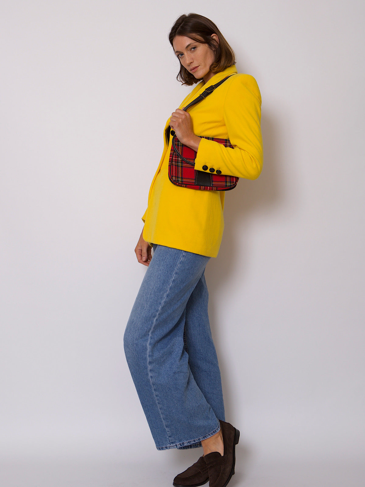 90s VINTAGE ESCADA WOOL YELLOW BLAZER SINGLE BREASTED