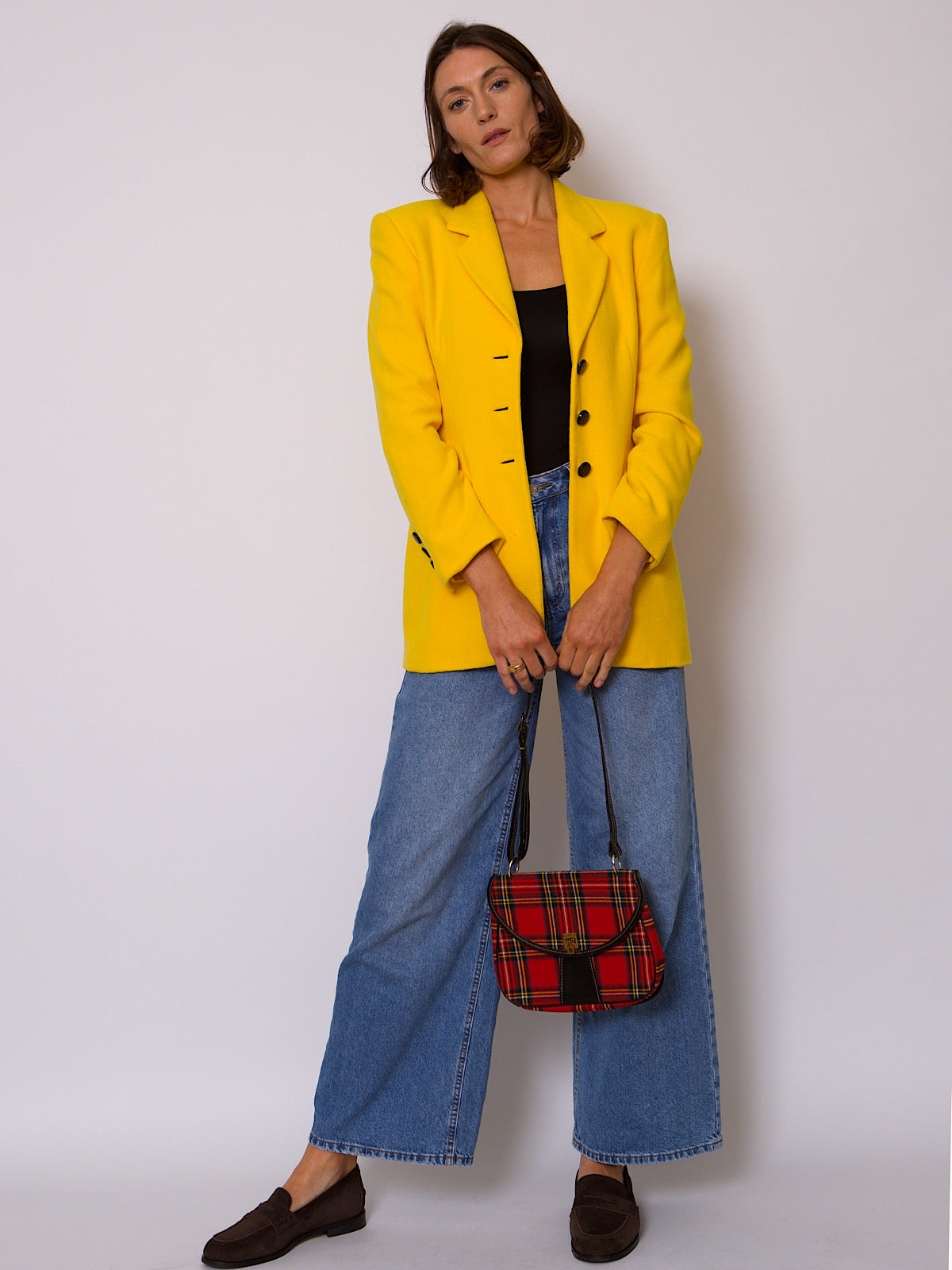 90s VINTAGE ESCADA WOOL YELLOW BLAZER SINGLE BREASTED