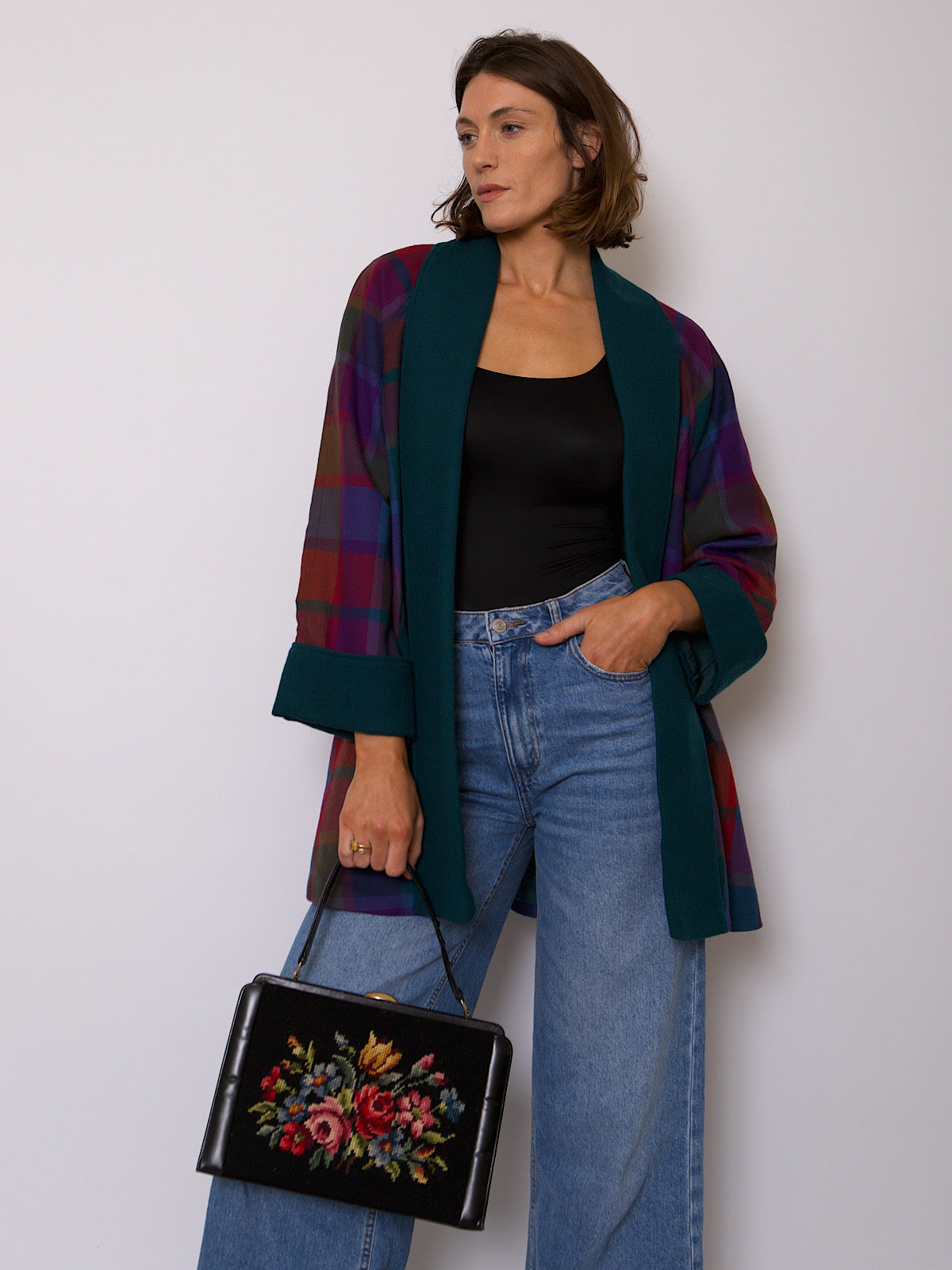 VINTAGE IRISH WOOL TARTAN SHORT SWING COAT