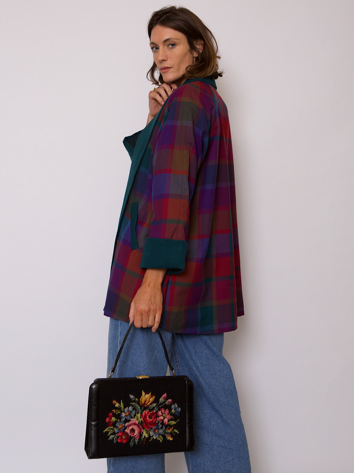VINTAGE IRISH WOOL TARTAN SHORT SWING COAT