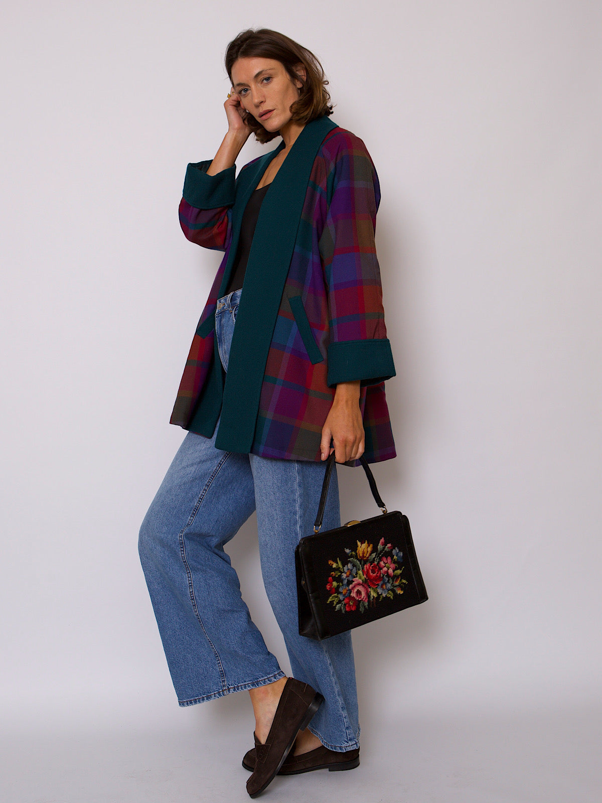 VINTAGE IRISH WOOL TARTAN SHORT SWING COAT