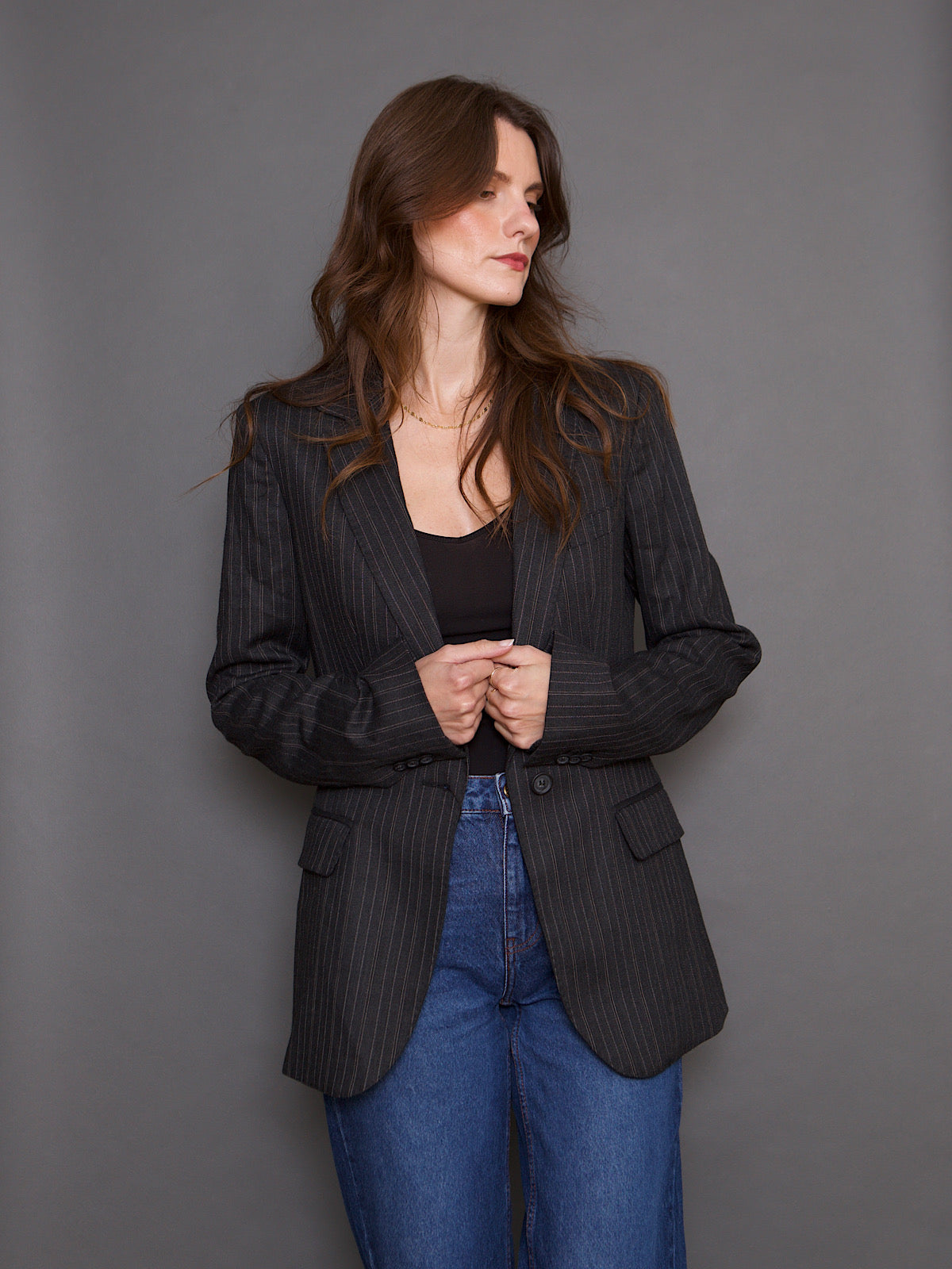 DOLCE & GABBANA GREY PINSTRIPE BLAZER