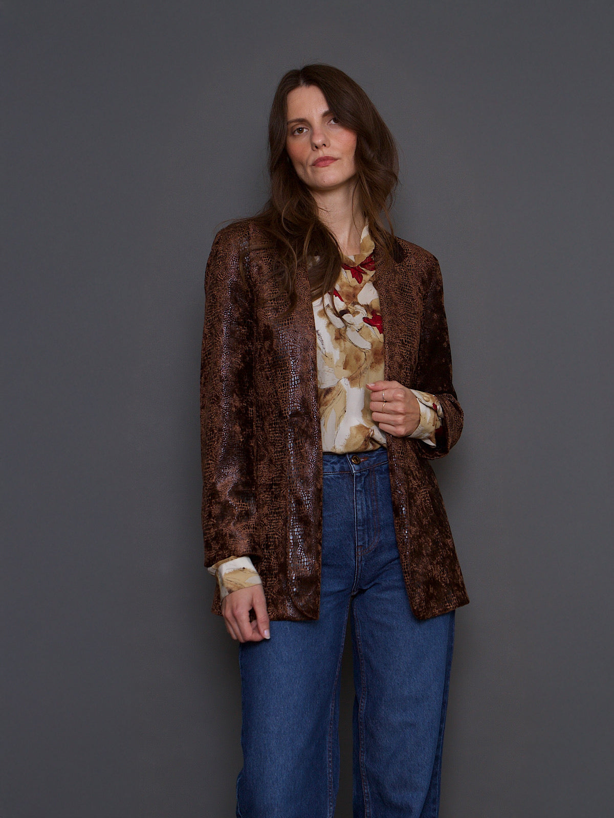 90S VINTAGE FAUX SNAKE BLAZER SINGLE BREASTED