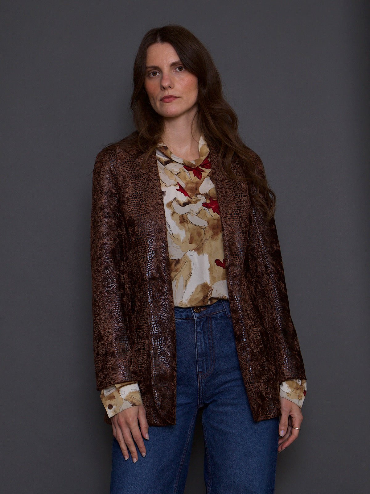 90S VINTAGE FAUX SNAKE BLAZER SINGLE BREASTED