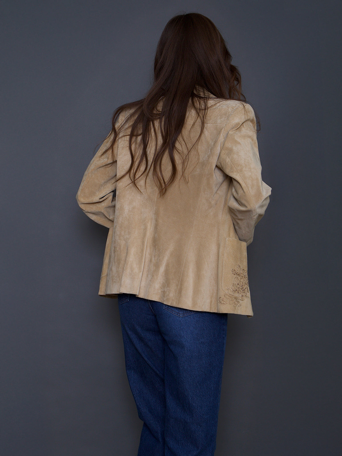 90S VINTAGE SUEDE FITTED JACKET EMBROIDERED