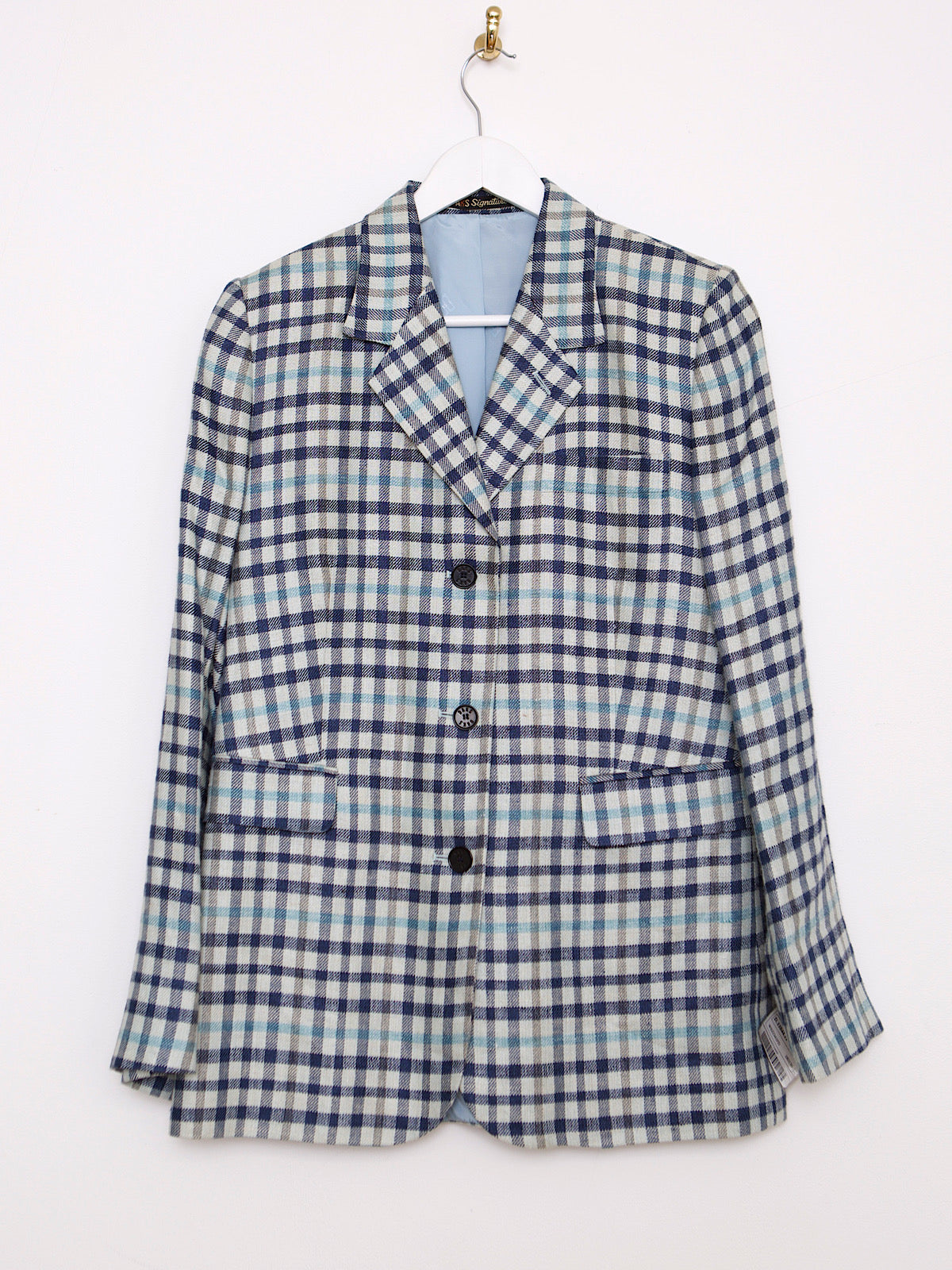 BLUE TARTAN LUXURY BRITISH DAKS BLAZER SILK & LINEN