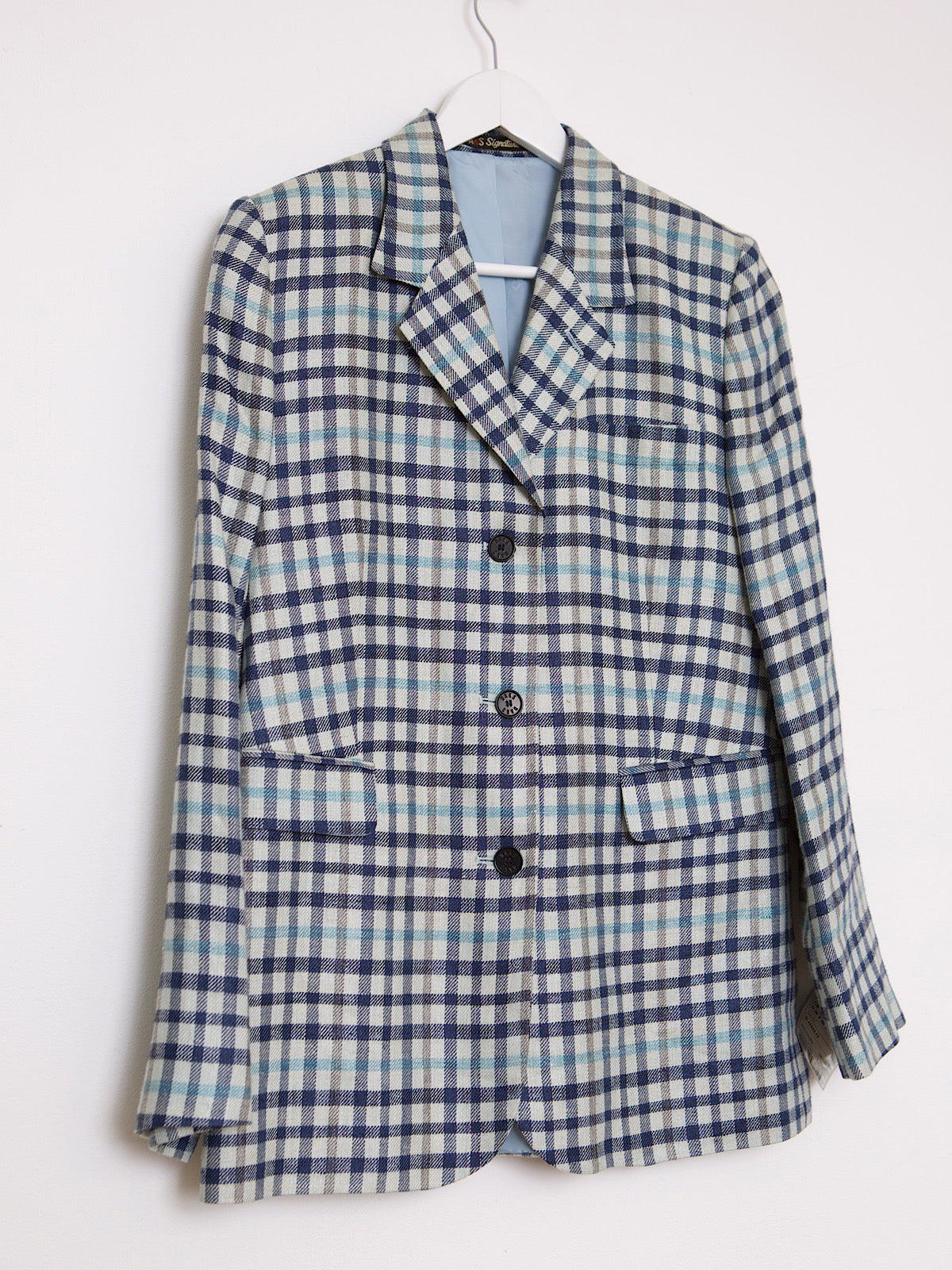 BLUE TARTAN LUXURY BRITISH DAKS BLAZER SILK & LINEN