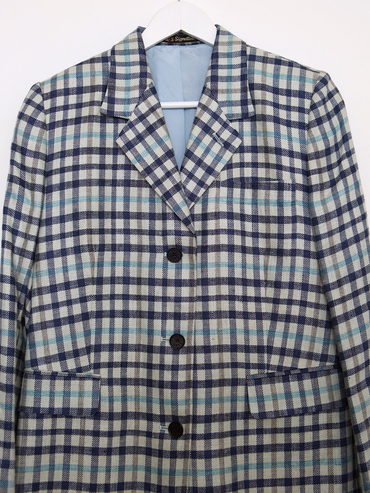 BLUE TARTAN LUXURY BRITISH DAKS BLAZER SILK & LINEN