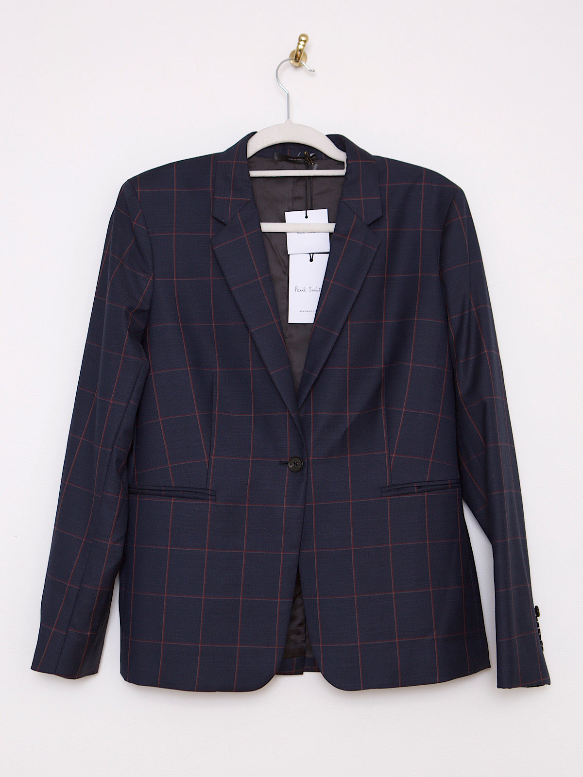 PAUL SMITH NAVY SINGLE BREASTED BLAZER FINE RED TARTAN