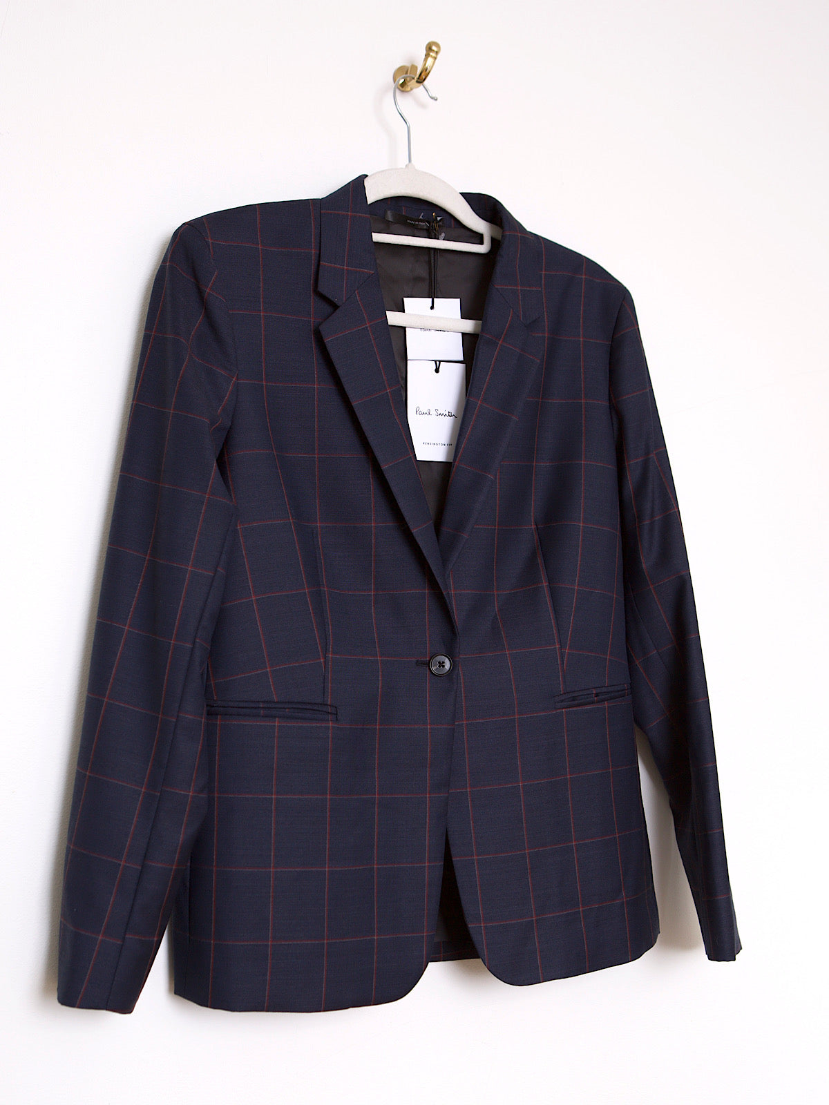 PAUL SMITH NAVY SINGLE BREASTED BLAZER FINE RED TARTAN