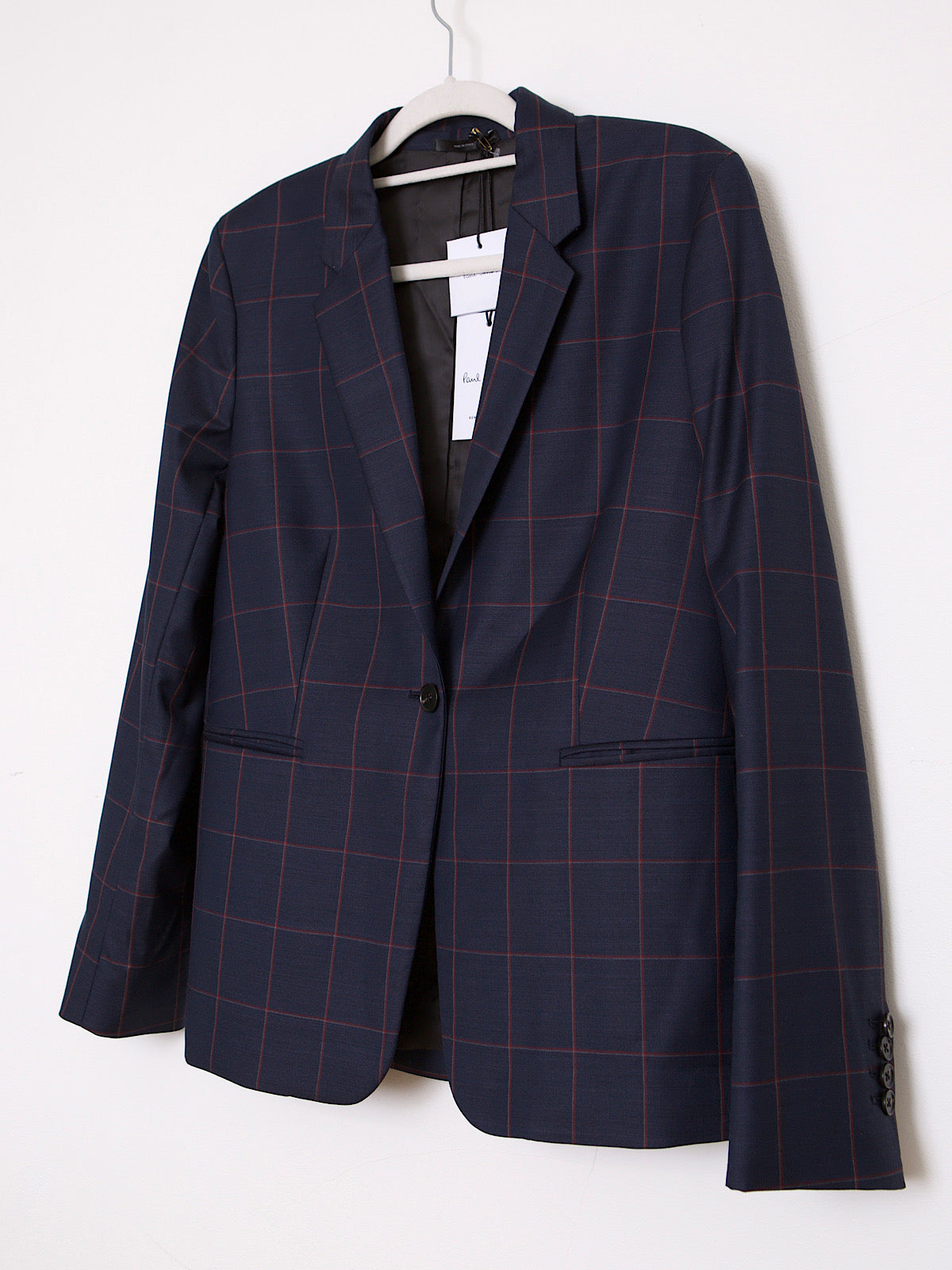 PAUL SMITH NAVY SINGLE BREASTED BLAZER FINE RED TARTAN