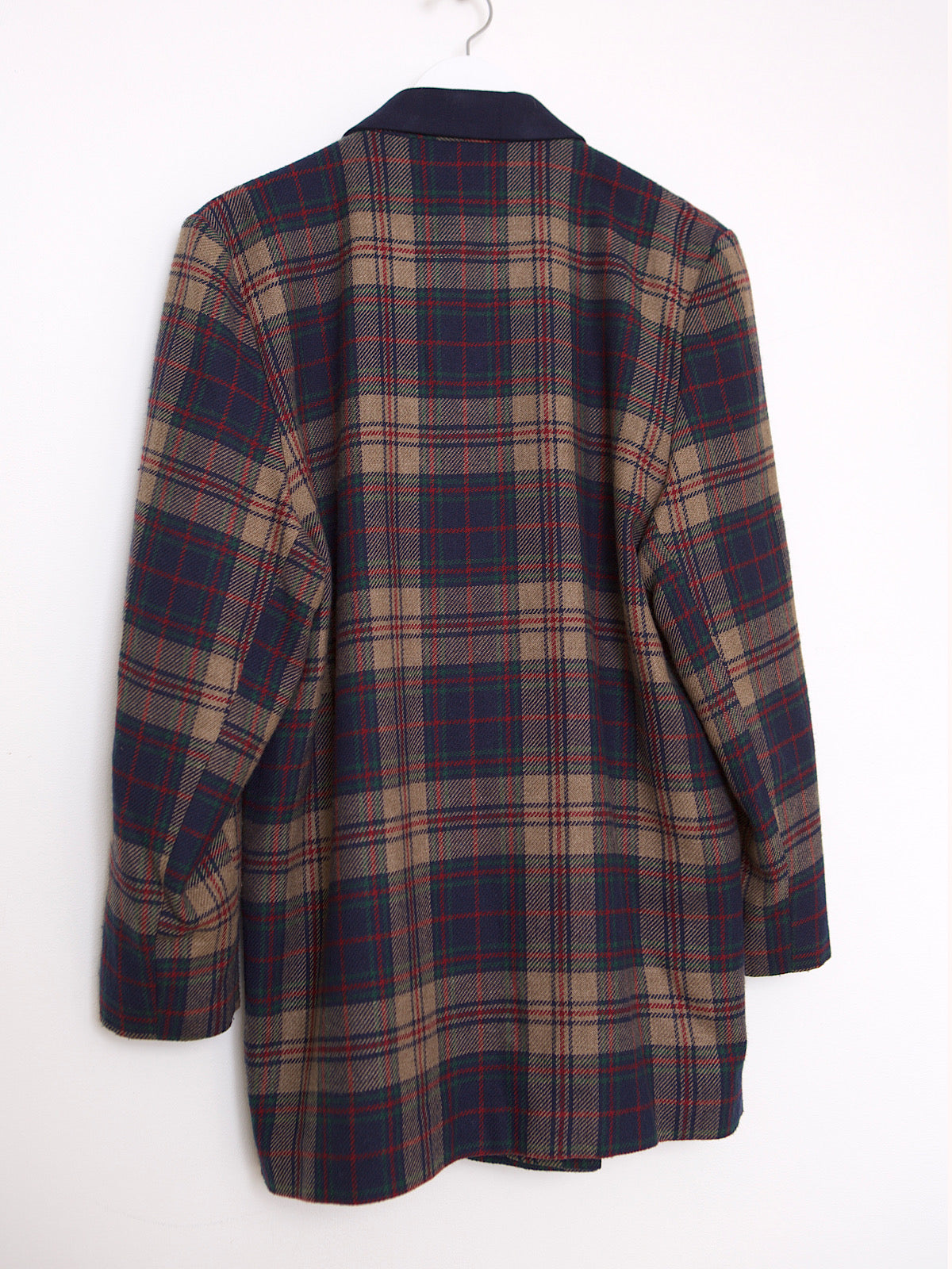 90S VINTAGE NAVY TARTAN BLAZER DOUBLE BREASTED