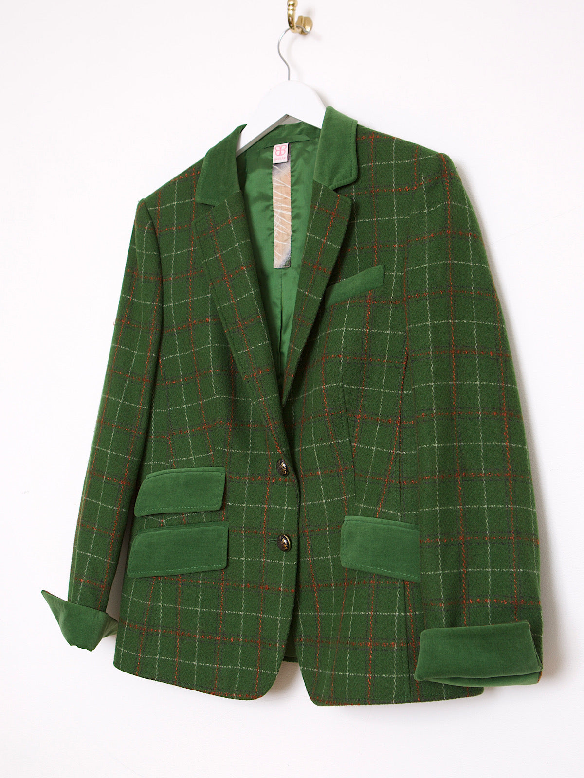 GREEN TARTAN BLAZER VELVET COLLAR