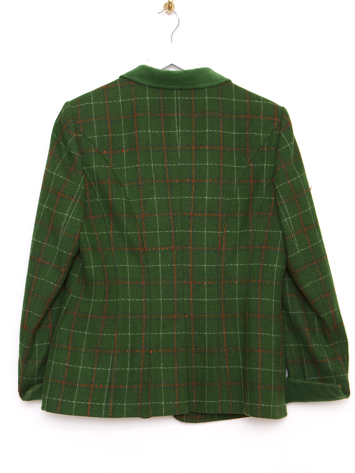 GREEN TARTAN BLAZER VELVET COLLAR