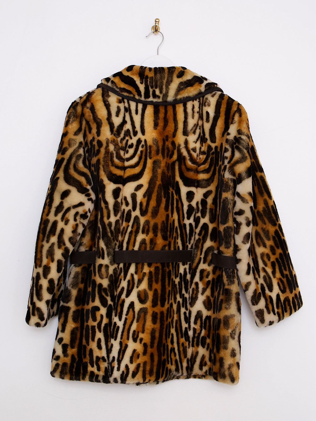 60S VINTAGE FAUX FUR LEOPARD WINTER BELTED COAT