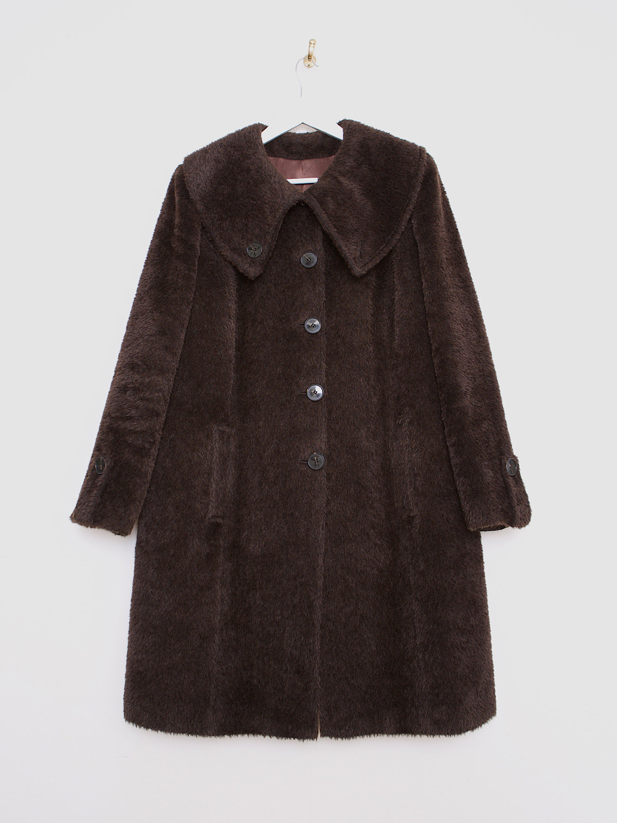 VINTAGE ALPACA & LAMA WOOL WINTER COAT BROWN WITH LARGE COLLAR