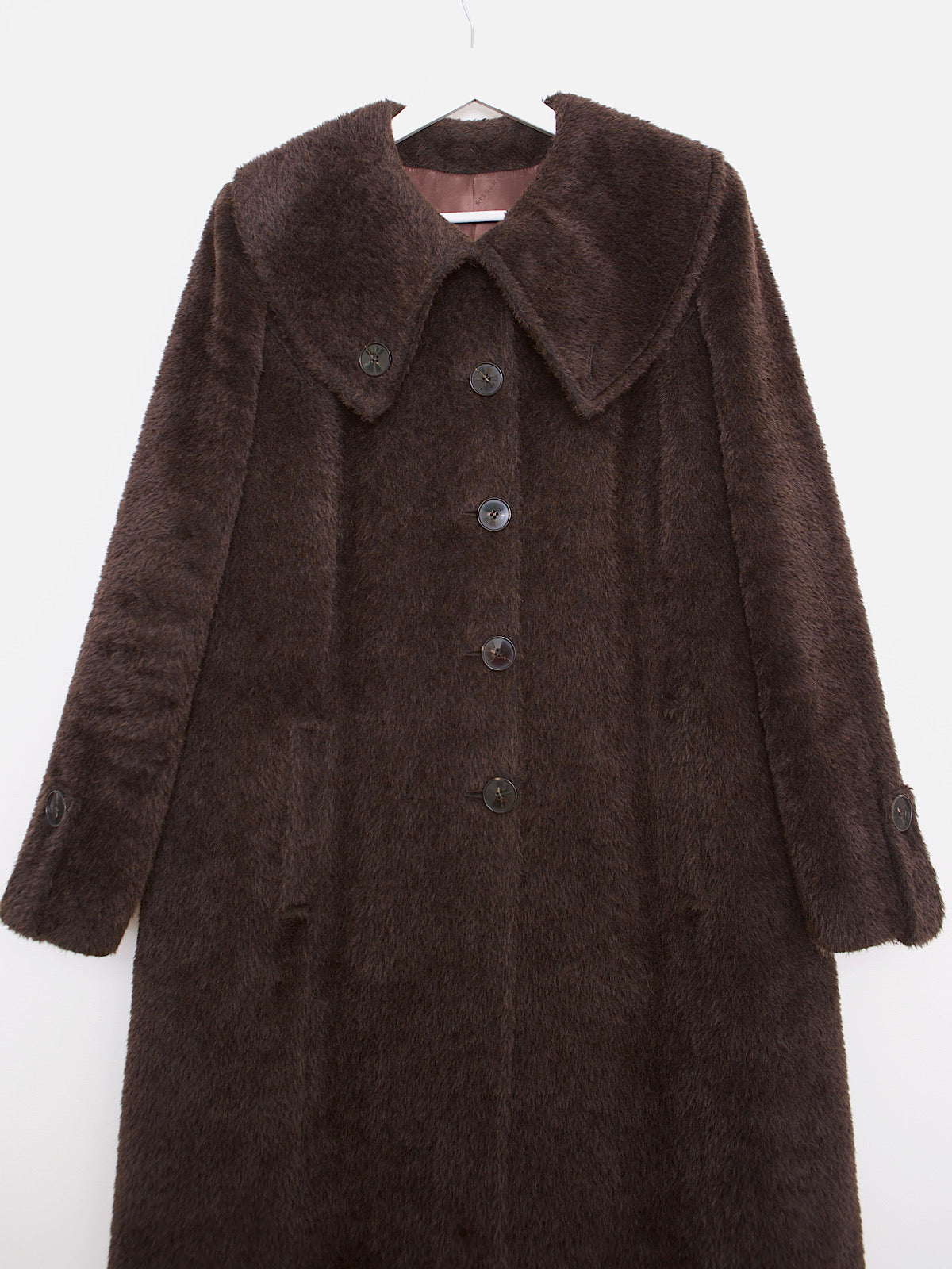 VINTAGE ALPACA & LAMA WOOL WINTER COAT BROWN WITH LARGE COLLAR