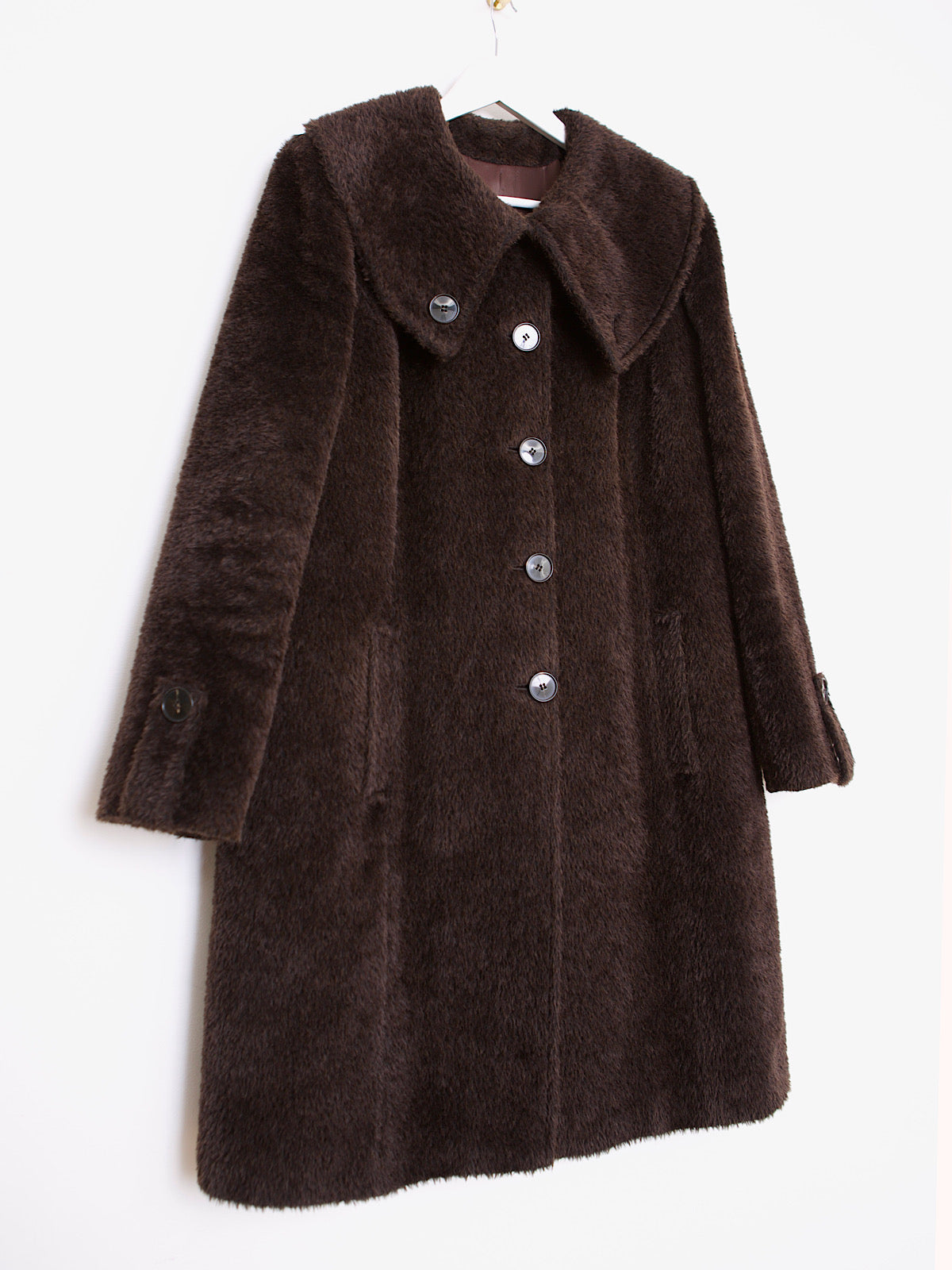 VINTAGE ALPACA & LAMA WOOL WINTER COAT BROWN WITH LARGE COLLAR
