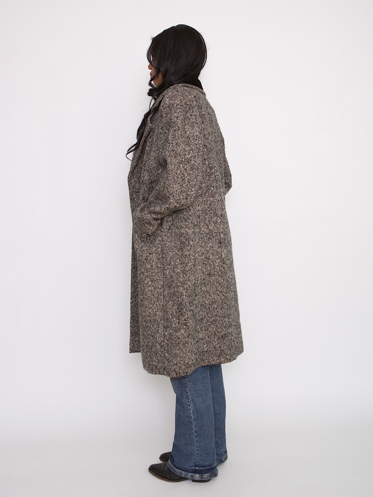 VINTAGE BLACK AND WHITE TWEED COAT DOUBLE BREASTED