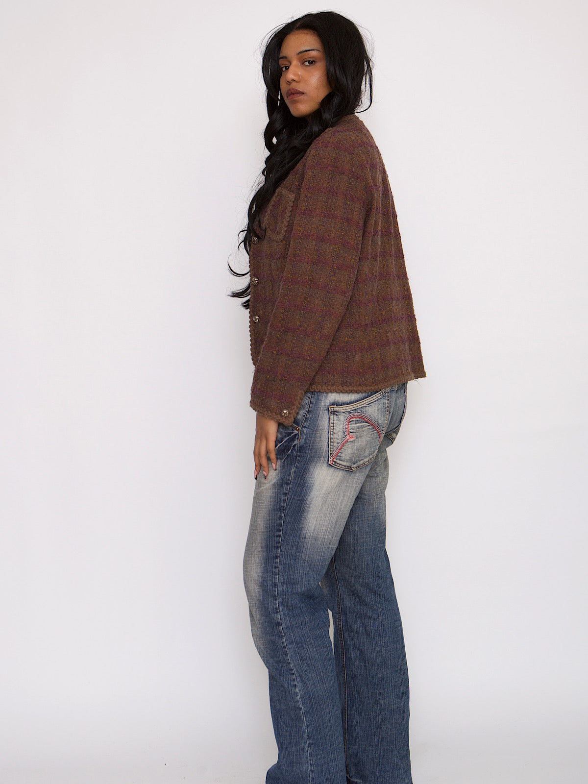 VINTAGE BOXY TARTAN BLAZER 4 POCKETS
