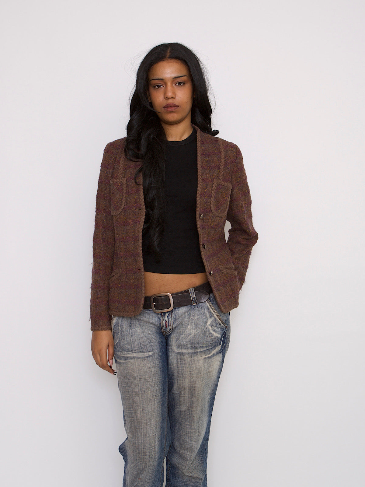 VINTAGE BOXY TARTAN BLAZER 4 POCKETS