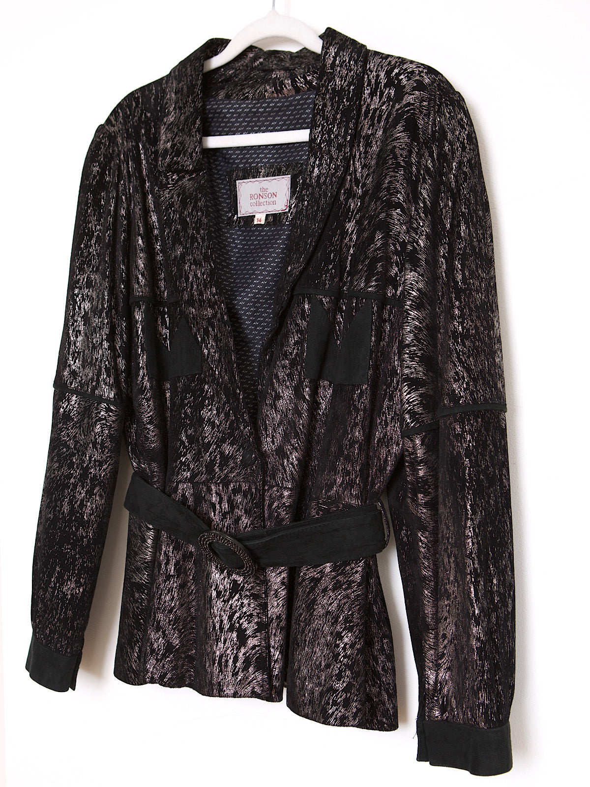 Y2K VINTAGE BLACK & SILVER SUEDE BELTED JACKET