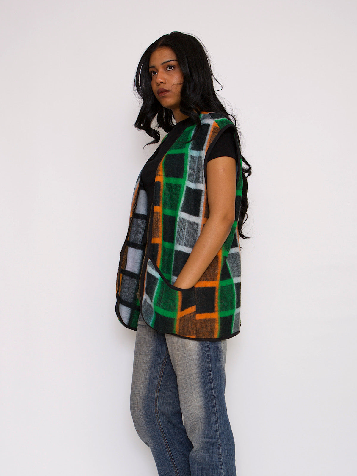 WAISTCOAT OVERSIZED WOOL TARTAN 60S VINTAGE