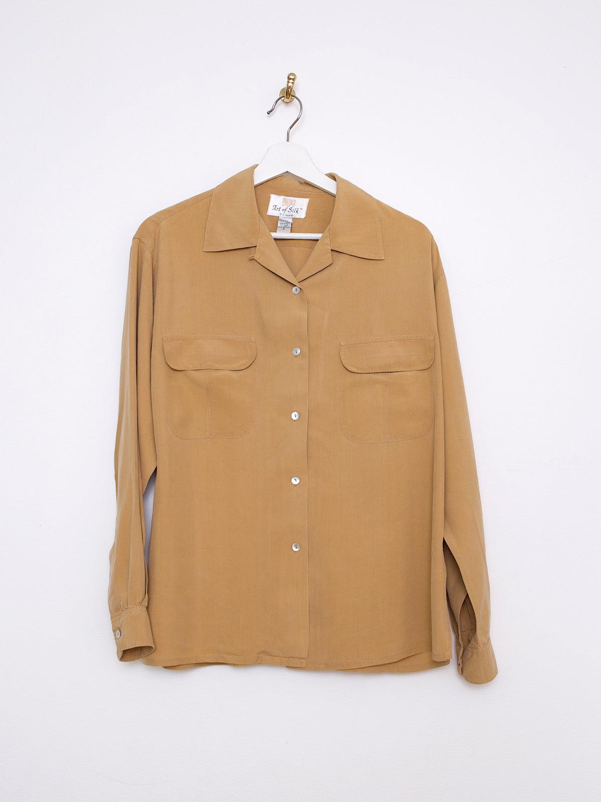 90S SAFARI STYLE PURE SILK BEIGE SHIRT