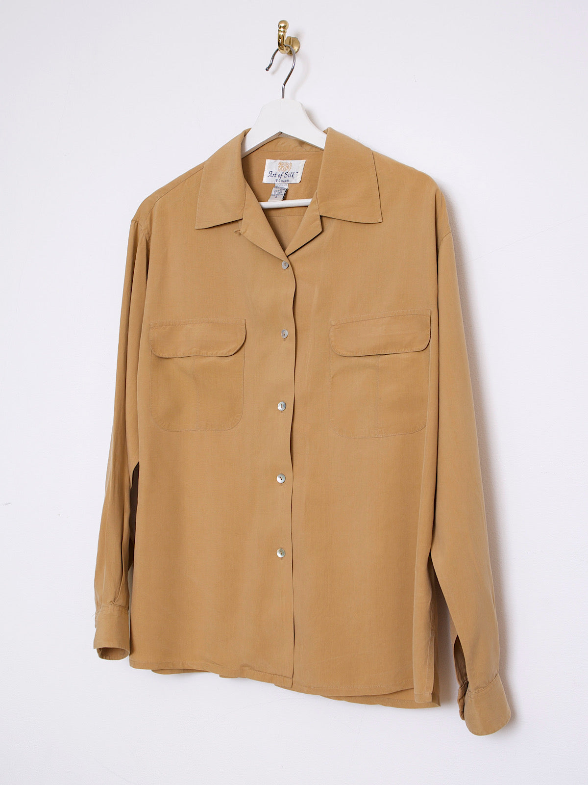 90S SAFARI STYLE PURE SILK BEIGE SHIRT